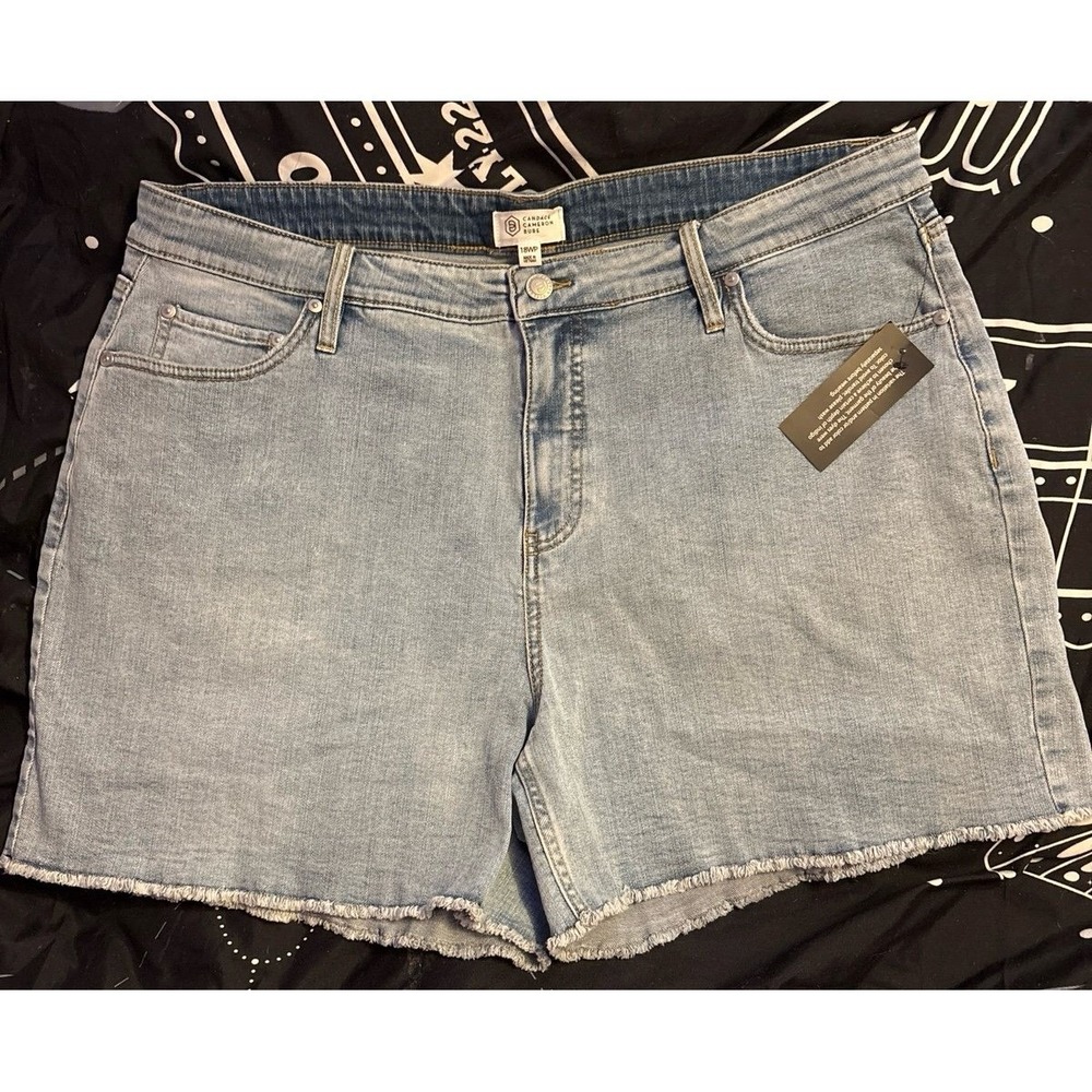 NEW Candace Cameron Bure QVC Women's Plus Pacific Denim Raw Hem Jean Shorts 18WP